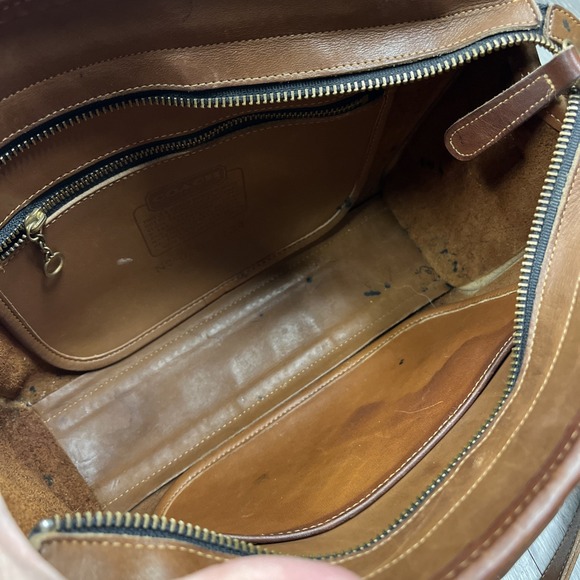 USA VINTAGE COACH SHOULDER CROSSBODY BAG BRASS ZIPPED BROWN LEATHER STRAP ADJUST - Picture 11 of 16